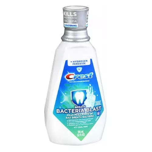 Crest, Breath Bacteria Blast + Hydrogen Peroxide Multi-Care Whitening Mouthwash Icy Cool Mint, 32 Oz
