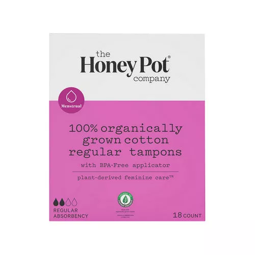 The Honey Pot, Regular 100% Organically Grown Cotton BPA Free Plastic Applicator Tampons, 18 Count