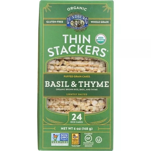 Lundberg, Thin Stackers Basil And Thyme Puffed Grain Cakes, 6 Oz(Case Of 6)